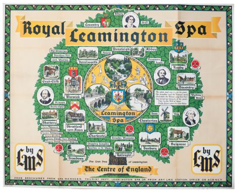 Poster LMS LEAMINGTON SPA BY LMS by John Pearson Sayer dating from 1933 quad royal 40in x 50in. Map image with small inset im