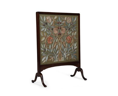 WILLIAM MORRIS (ENGLISH, 1834-1894)  'OLIVE AND ROSE' FIRESCREEN; DESIGNED CIRCA 1880; LATE 19TH CENTURY Embroidered panel, c