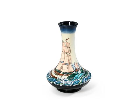 PAUL HILDITCH FOR MOORCROFT 'LAUNCHING LIBERTY' VASE; 2015 Glazed polychrome ceramic, elongated flared-neck form, with tube-l