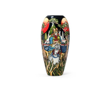 PAUL HILDITCH FOR MOORCROFT 'THE WAY OF THE WARRIOR' LIMITED EDITION VASE; 2014 Glazed polychrome ceramic, oviform, with tube