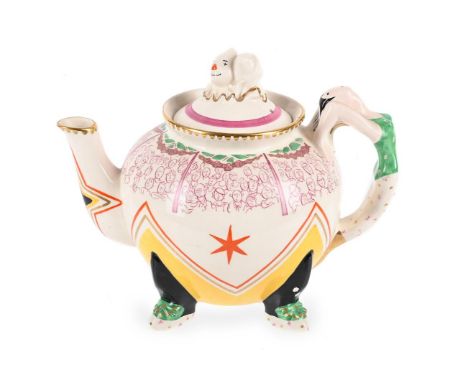 DAME LAURA KNIGHT (BRITISH, 1877-1970)  CLARICE CLIFF 'CIRCUS' TEAPOT; DESIGNED 1934 Polychrome ceramic with gilt highlights;
