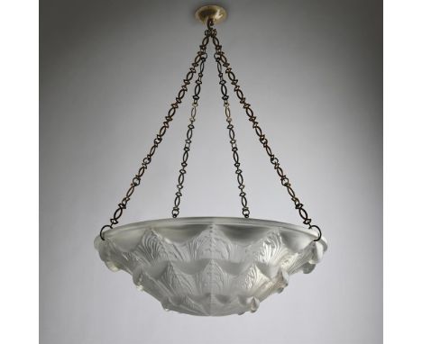 RENÉ LALIQUE (FRENCH, 1860-1945) 'GAILLON' CEILING LIGHT OR PLAFONNIER; DESIGNED 1927; PRE-1945 Clear and frosted glass; the 