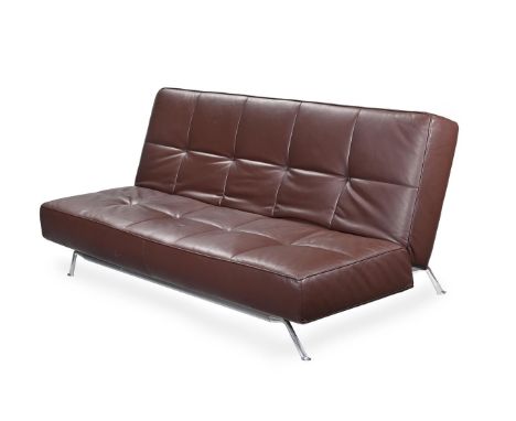 LIGNE ROSET (FRENCH) A SOFA BED; LATE 20TH/EARLY 21ST CENTURY Brown leather, chrome, silver-painted feet/frame 98cm high x 20
