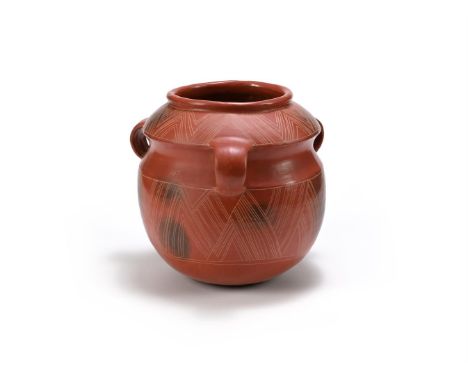 λ&nbspSIDDIG EL NIGOUMI (SUDANESE/BRITISH 1931-1996) TRI-HANDLED POT; 1989 Earthenware, burnished terracotta body, with an in