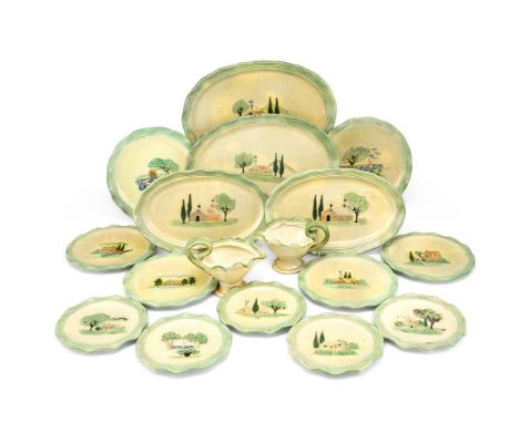 ATELIER CERENNE (FRENCH) PART DINING SERVICE; MADE IN VALLAURIS; CIRCA 1950 Polychrome faience ceramic; the pieces with ruffl