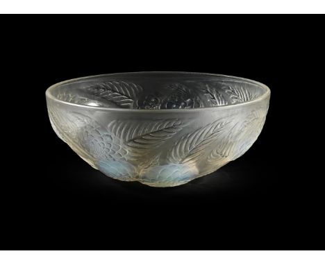 RENÉ LALIQUE (FRENCH, 1860-1945) 'DAHLIAS' BOWL; DESIGNED 1921; PRE 1945 Opalescent glass 24cm diameter Signed 'R.Lalique'  L