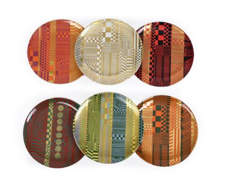 EDUARDO PAOLOZZI (1924-2005) 'VARIATIONS ON A GEOMETRIC THEME' - SET OF SIX PLATES; MADE BY WEDGWOOD; DESIGNED IN 1971 Bone c