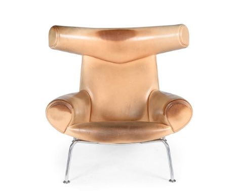 HANS J. WEGNER (DANISH, 1914-2007) 'OX' CHAIR; MODEL NO. EJ 100; MANUFACTURED BY ERIK JORGENSEN; DESIGNED 1960  Pale cognac l