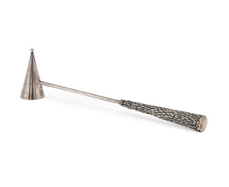 STUART DEVLIN (AUSTRALIAN, 1931-2018) CANDLE SNUFFER; 1968  Silver, with parcel-gilt, and textured handle.  Impressed maker's