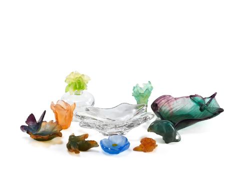 FRENCH ART GLASS A BACCARAT VIDE POCHE AND A VARIETY OF DAUM ORNAMENTS; CIRCA 2000 Clear and coloured glass, frosted and poli