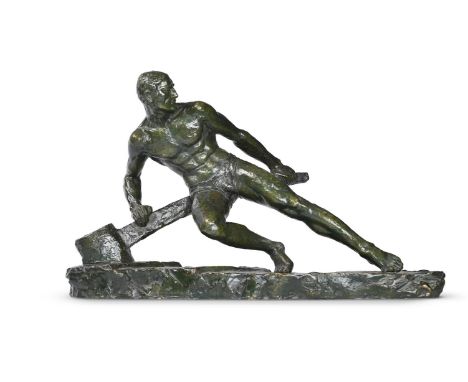 PIERRE LE FAGUAYS (FRENCH, 1892-1962)  AN ART DECO SCULPTURE OF OF A MALE ATHLETE; CIRCA 1930 Patinated bronze. Signed in cas