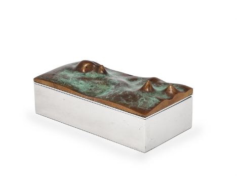 LORENZO FRECHILLA DEL REY (SPANISH, 1927-1990) SCULPTURAL BOX WITH HINGED LID; 20TH CENTURY Bronze, with Verdigris highlights