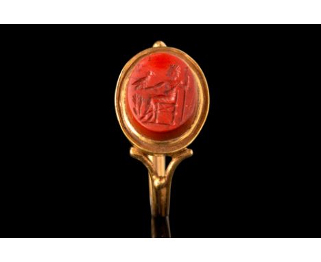 Ca. 2nd century AD (intaglio); Ca. late 18th century AD (ring).An ancient Roman red jasper intaglio of Zeus sitting on the th