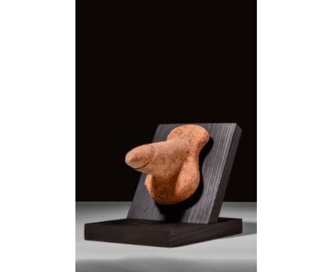 Ca. 3rd-2nd century BC.A pottery votive model of a phallus, naturalistically moulded with outlined foreskin. Comes with a cus