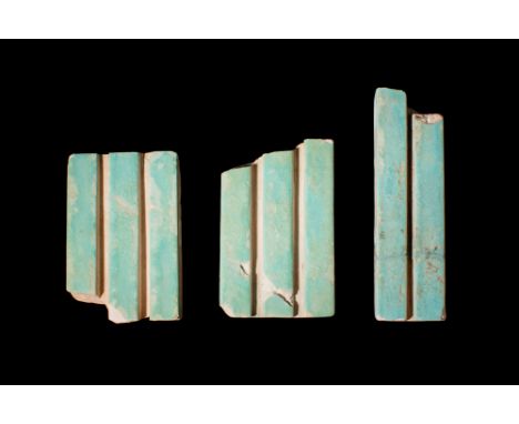 Old Kingdom, Ca. 2630 - 2611 BC .A set of three faience wall tiles, the left one is a famous type found on the walls of King 