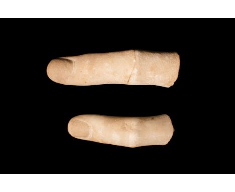 Ca. AD 100 - 200.A pair marble fingers from the same statues, comprising: possibly an index or middle finger, good rendering 