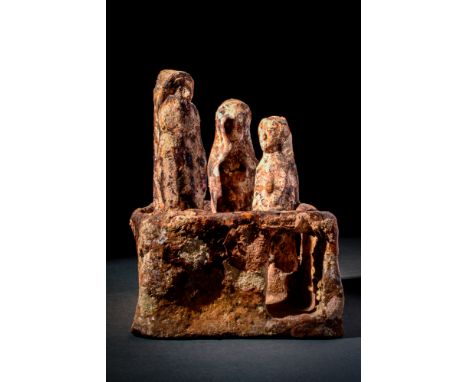 Ca. 600 - 200 BC.A gathering of four mold-made terracotta votive figurines of different sizes, representing Tanit. She was th