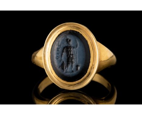 Ca. 1st century AD.A nicolo intaglio depicting the god Mars (Greek Ares). The god is depicted turned to his left, wearing a h