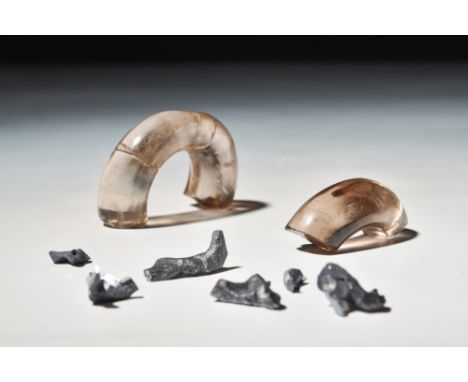 New Kingdom, Ca. 1550 - 1070 BC.A crystal hair ring in penannular form with hoop shaped body with ending terminal. These hair