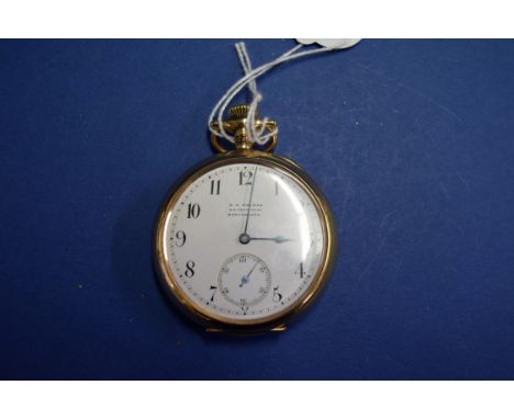An Elgin Watch Co gold filled pocket watch, the dial signed E.H Prance, 310 Fratton Road, Portsmouth, having 4cm white enamel
