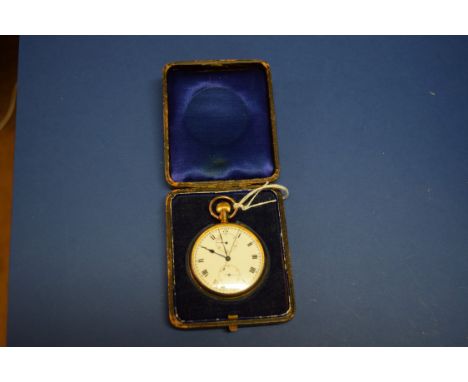 A Swiss pocket chronograph, having gold filled case, with 4.5cm white enamel dial decorated Roman numerals with two subsidiar