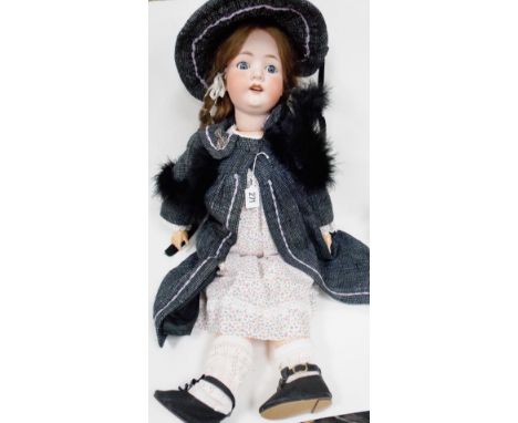 Early 20th Century German bisque head sleep eye doll by Heuback Koppelsdorf, no 302-6 1/2, composition body, brown curly wig,