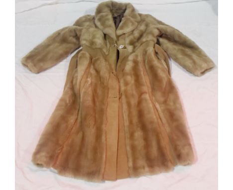 Ladies 3/4 length pale brown faux fur coat
