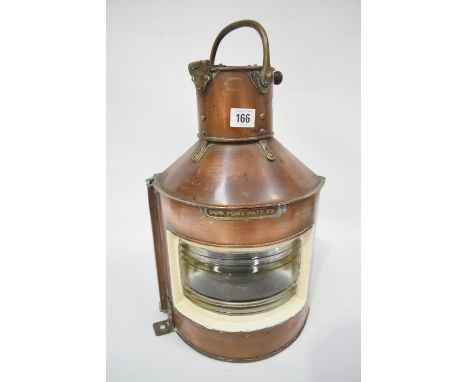 Copper bow port ships lamp by Alderson & Gyde Birmingham 1944, height including handle 18.5"