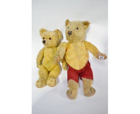 Vintage blonde mohair Teddy Bear, with jointed limbs and straw filled body, height 20",  together with one other smaller Bear