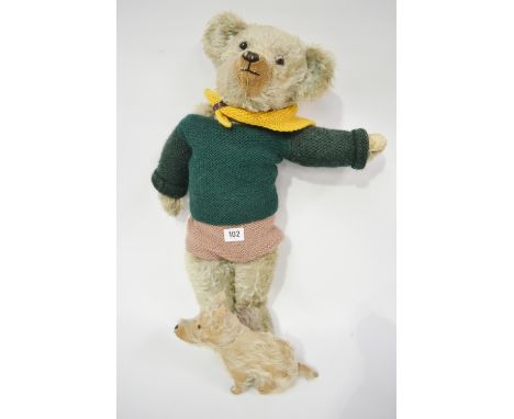 Vintage blonde mohair plush teddy bear with jointed limbs and growl, height 22"; together  with a blonde mohair plush seated 