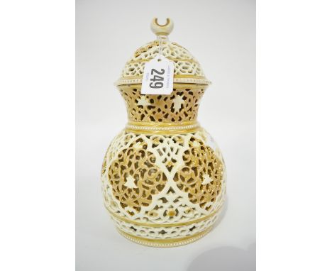 Zsolnay Pecs reticulated lidded ovoid vase, impressed marks to the base (AF), height 8" 