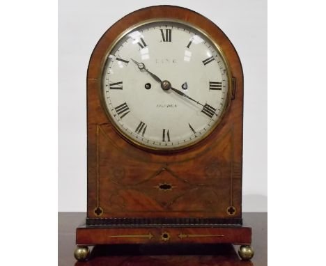 Good Regency mahogany brass inlaid twin fusee bracket clock, the 8" white dial with Roman  numerals signed KING LONDON within