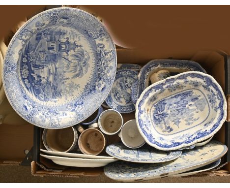 A collection of 19th c blue and white transfer-printed wares,&nbsp;including a John Meir &amp; Son Korea pattern ash bowl, 32