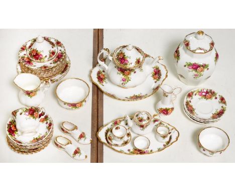A Royal Albert Old Country Roses pattern tea service, miniature tea service and trinket ware, printed mark  Good condition. P