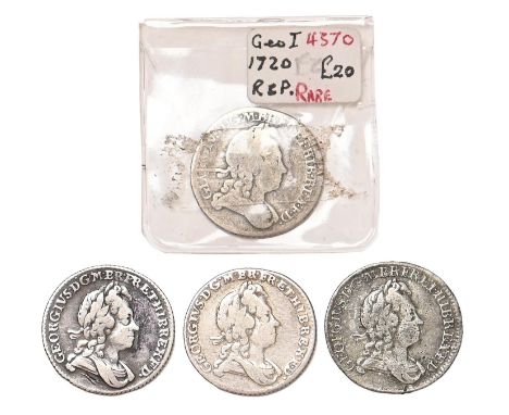 George I, Sixpences, 1717 R&amp;P, 1720 R&amp;P, 1723SSC, 1726 R&amp;P, vg-F (4)  