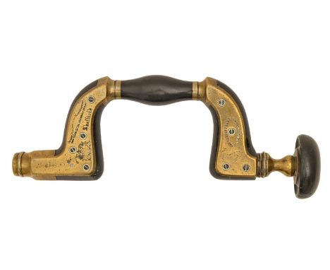 Woodworking Tools. A Ne Plus Ultra framed brace, Henry Pasley, late 19th c,&nbsp;of brass, ebony and ivory, 34.5cm l  Please 