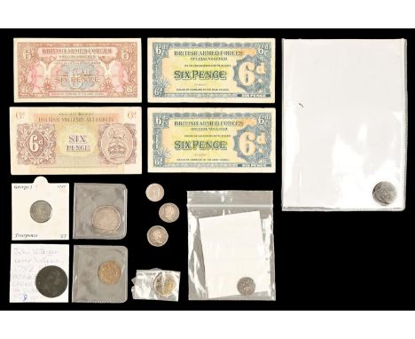 British, Silver Threepence 1868 BRITANNIAR almost Fine; Maundy 4d 1727 Fine; 3d 1727 vg-F, 1762 F-VF; others (7); with Jacobi