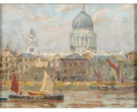 Attributed to Arthur Haythorne Studd (1863-1919)- St Paul's Cathedral, oil on C Roberson &amp; Co Ltd prepared board, 18.5 x 
