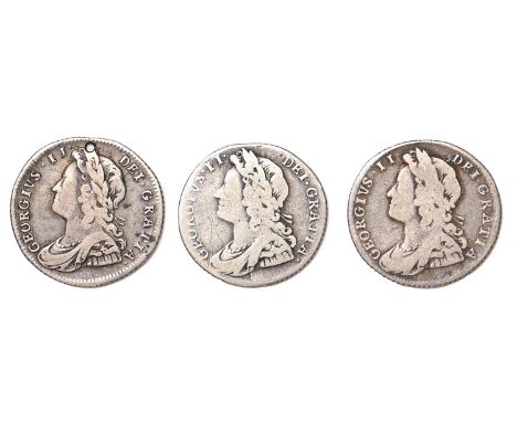 George II, Sixpences, 1728 R&amp;P vg-F; 1728 plumes gF but holed, 1728 plain vg (3)  