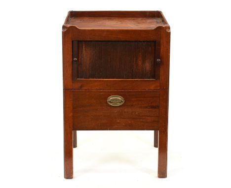 A George IV mahogany tray top commode, with tambour shutter above drawer front, 79cm h; 42 x 49cm  Good colour, tambour shutt