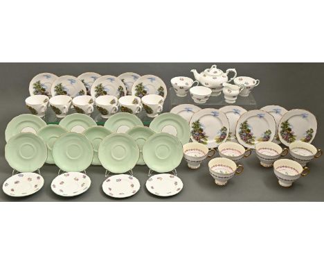 Miscellaneous Staffordshire bone china teaware, to include a Paragon tea service decorated with scattered roses  Good conditi