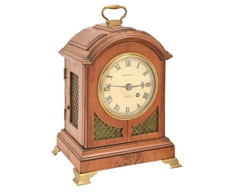 An English satinwood timepiece, Durant, London, early 19th c, with painted dial, fusee movement with shouldered plates, pendu