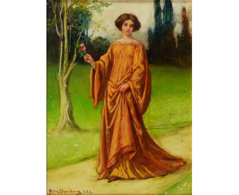 Allan Douglas Davidson, RBA (1873-1932) - Fair Lady with a Rose, signed, oil on panel, 23 x 17cm  Long undisturbed in what is