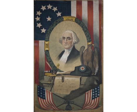 Americana. A mid-19th c printed cotton portrait of George Washington,&nbsp;from the engraving by G.R. Hall after Alonzo Chapp