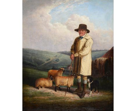 William Garland (d. 1882) - The Old Shepherd,&nbsp;with South Down sheep, signed and dated 1848, oil on canvas, 73 x 60cm  Re