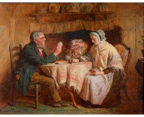 Robert William Wright (1850-1941) - Cribbage, oil on panel,&nbsp;18.5 x 24cm  Varnish requires a clean, in 18th c style gilt 