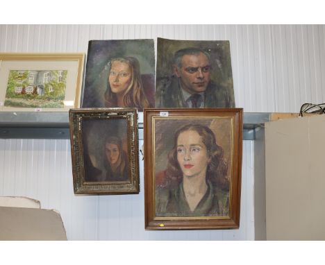 Andrew Burton, oil on board portrait study and three other portraits