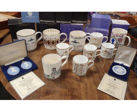 Collection of Ten Boxed Royal Mugs &amp; Tankards + 1981 Portrait Medallion &amp; 900th Anniversary of the Doomsday Book Meda