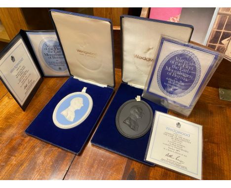Pair of Boxed Wedgwood Portrait Medallions Approx 11.5 x 8.5cm of Admiral of the Fleet The Earl Mountbatten of Burma. White o