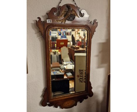 1930's Inlaid Wood Bevelled Edge Mirror - approx 90cm high